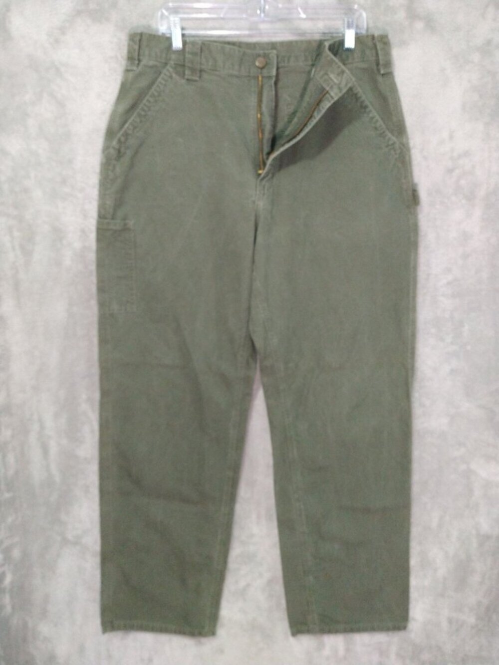 Carhartt Pants Mens 38x34 Green Canvas Dungaree Fit Utility Work Trousers